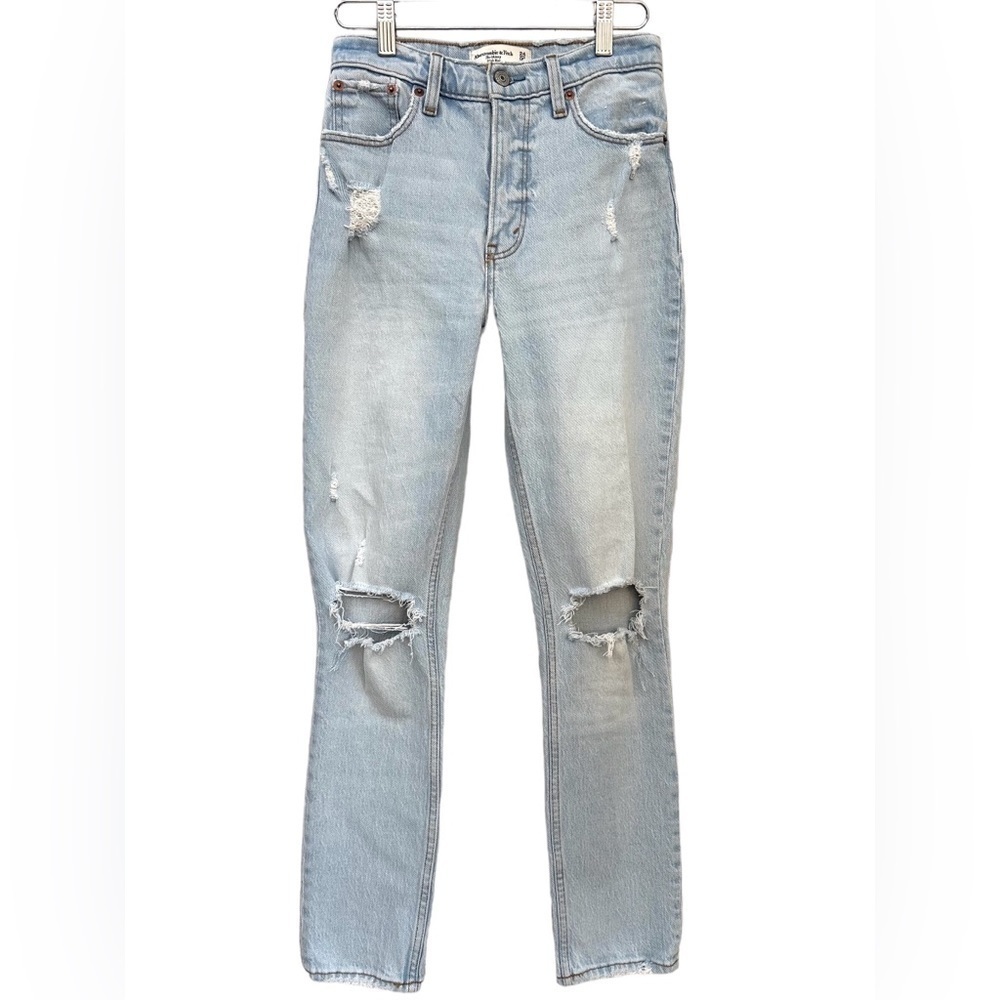 ABERCROMBIE AND FITCH The Skinny High Rise Distressed Light Wash Jeans Size 24